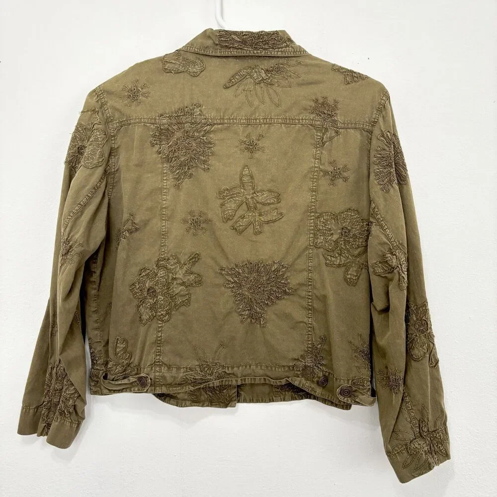 Chicos Womens Forest Fairy Grunge Jacket Size 2 Large Embroidered Lightweight